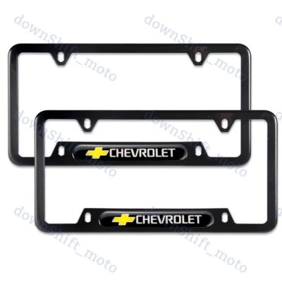 Marco de matrícula de acero inoxidable de metal negro para Chevy Chevrolet 2 piezas NUEVO Foto 1 de 4