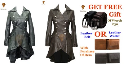 Ladies Victoria Gothic Steampunk Vintage Military Edwardian Fancy Leather Coat - Image 1 of 4