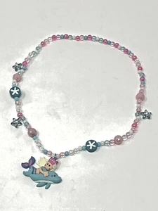 Mermaid Dolphin Little Girl Beaded Necklace Pink Blue Stretch (JB218) - Picture 1 of 3