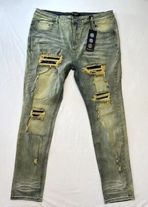 Serenede Fitted Denim Skinny Jeans Distressed Size 42 Blue Beige NWT - Picture 1 of 11