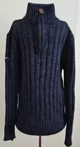 SUPER DRY & SONS Mens Navy Henley 1/4 Zip Rib Knit Cable Sweater Sz Small - Picture 1 of 9
