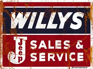 Willys Jeep Schild 9x12 Metall Verkauf und Service Reproduktion Oldtimer Look - Bild 1 von 3