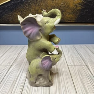 Vintage Japan Green Elephants Vase Planter Trunk Up Good Luck Ceramic - Picture 1 of 6