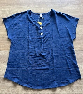 Blusa Top Para Mujer Gouchen Cuello en V Azul Marino XL (16-18) NUEVA CON ETIQUETAS - Imagen 1 de 5