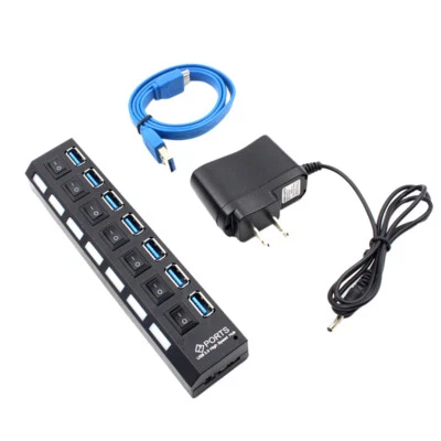 Splitter HUB USB 3.0 a 7 porte + alimentatore con switch per PC/laptop best - Immagine 1 di 4
