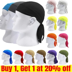 Do Durag Bandana Scarf Head Tie Down Band Cycling Biker Skull Cap Pirate Hat UK - Picture 1 of 40