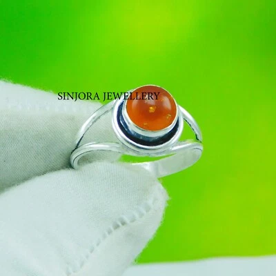 Подарочное кольцо ручной работы из стерлингового серебра 925 пробы с янтарем размер США от 5 до 10 - Изображение 1 из 4