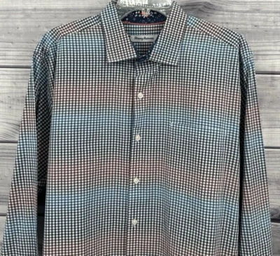 CAMISA DE VESTIR TOMMY BAHAMA MANGA LARGA BOTÓN DELANTERO Para Hombre XL ROJO AZUL VERDE GINGHAM Foto 1 de 4