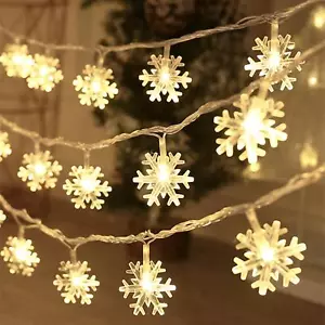 Christmas Lights 20 Ft 40 Led Snowflake String Lights Battery Operated Fairy Lig - Picture 1 of 6