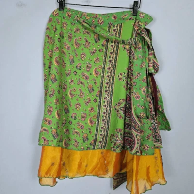 Falda midi envolvente Sari de seda Darn Good Yarn para mujer talla pequeña cachemira boho gitana nueva con etiquetas Foto 1 de 4