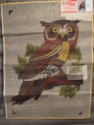 Vintage Mary Maxin Owl Latch Hook Rug Kit 2x3  Yarn Wise Old Owl Bucilla Org Box - Image 1 of 4