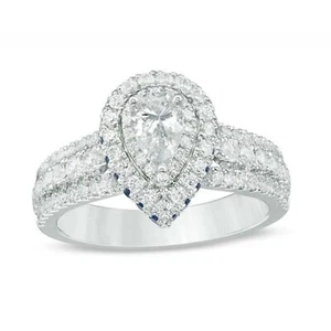 Vera Wang 1.10Ct Pear Simulated Diamond & Sapphire Bridal Ring White Gold Plated - Picture 1 of 12