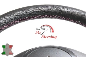 FOR Morris Minor 48-71 BLACK LEATHER STEERING WHEEL COVER, BURGUNDY 2 STIT - Picture 1 of 12