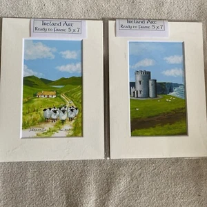 2 Miniature Matted Signed Fiona Breathnach Ireland Art 5x7 Prints - Picture 1 of 7