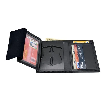 Boston Police Badge Wallet Bi Fold Black Leather Recessed Perfect Fit 105 - Image 1 of 4