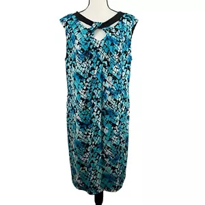Dress Barn Woman’s Shift Dress 16 Black Turquoise Twist Front Sleeveless Lined - Picture 1 of 11