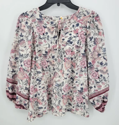 C and C California Top Womens Large Floral Balloon Sleeve Boho Peasant Blouse - Image 1 of 4