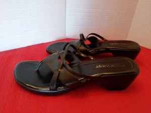 Sandalias de tacón de cuero negras NINE WEST para mujer 8M - Imagen 1 de 7