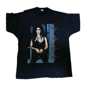 Vintage 1990 Cher Heart Of Stone Tour Graphic T-Shirt Large Single Stitch Black - Picture 1 of 9