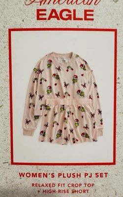 AE American Eagle Grinch Candy Cane Plush PJ Set Size Large - Image 1 of 4