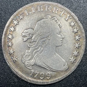 1799 Drapierte Büste Dollar 1 $ heraldischer Adler seltene sehr schöne Details frühe US-Münze - Bild 1 von 5