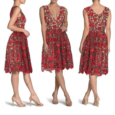 Vestido Dress the Population Rita Talla Pequeña Floral Encaje Ajuste Acampanado Baile Fiesta Foto 1 de 4