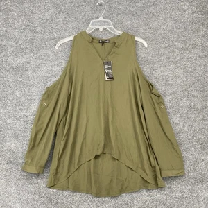 Sunny Me Women’s L Olive Green Cold Shoulder Long Sleeve Boho Business Casual - Picture 1 of 14