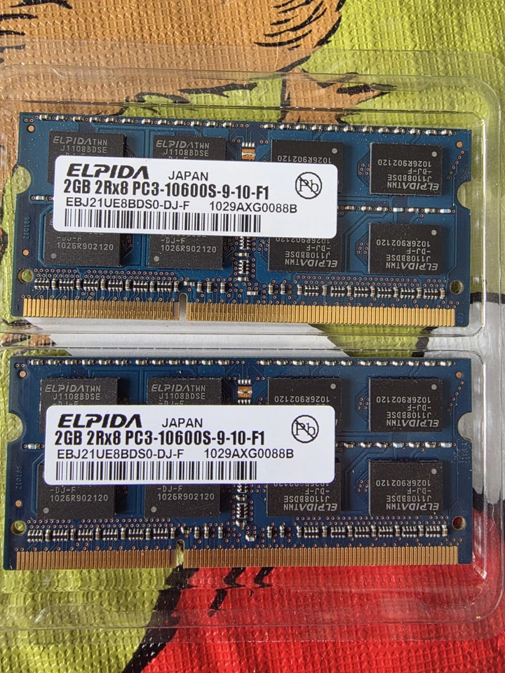 Elpida 2GB 2Rx8 PC3-10600S 1333MHz DDR3 Laptop SDRAM. 2 Modules  - Image 1 of 1