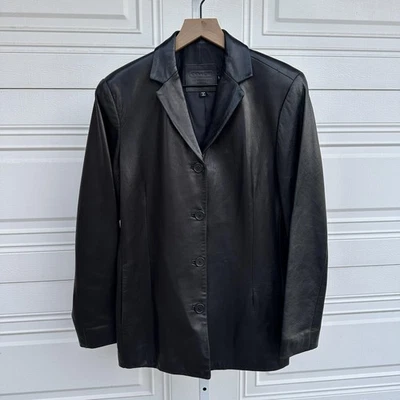 Chaqueta de cuero Coach para mujer blazer grande negra con botones delanteros hecha en EE. UU. 1941 Foto 1 de 4