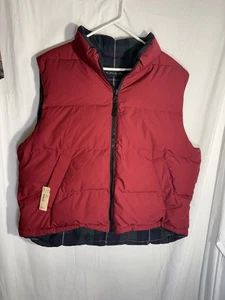 Vtg Eddie Bauer Vest Mens L Red Green Plaid Down Reversible Puffer Retro BNWT - Picture 1 of 9