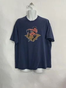 Vintage 90s Coop Red Devil Girl Portrait Graphic Skater Tee XL Navy READ W31 - Picture 1 of 10