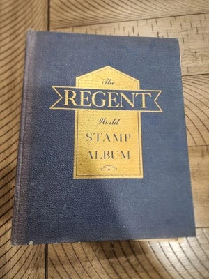 Vintage REGENT WORLD STAMP ALBUM -early US Stamps, Vatican City, Hinged  - Image 1 of 4