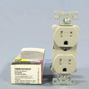 Cooper Gray COMMERCIAL Tamper Resistant Duplex Receptacle Outlet 15A TRBR15GY - Picture 1 of 5
