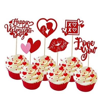 36 Pack Happy Valentine's Day Cupcake Toppers Glitter Love You XOXO 15-red-new - Image 1 of 4