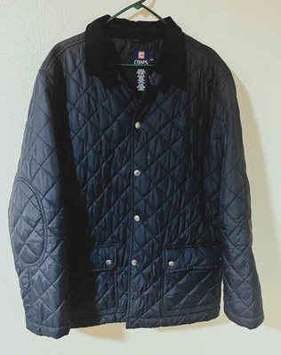 Chaps Navy Blue Quilted Puffer Jacket Snap Front and Pockets Corduroy Collar LG - Image 1 of 4