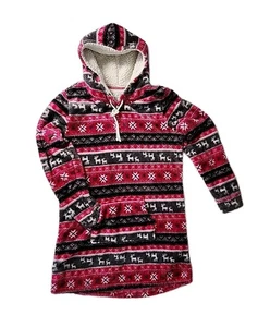 MUK LUKS Original Small Minky Fleece Hoodie Pink/Gray Pullover Pockets Soft Cozy - Picture 1 of 9