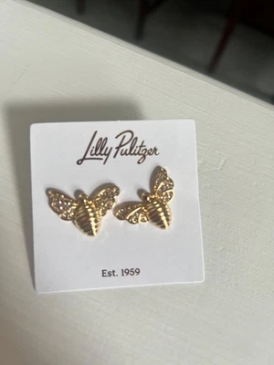 Lilly Pulitzer Bee BEEUTIFUL CRYSTAL PAVE Earrings goldtone Stud 7/8" L NWT - Image 1 of 2