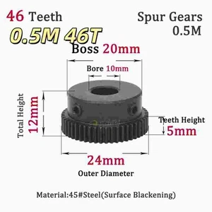 Spur Gears Steel Pinion Gears Metal Spur Transmission Gear 45 Steel 0.5M 46T - Picture 1 of 8