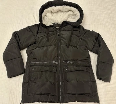 Madden NYC 黑色 Puffer 夹克夏尔巴内衬连帽冬季外套女式 S 码 — 第 1/4 张图片