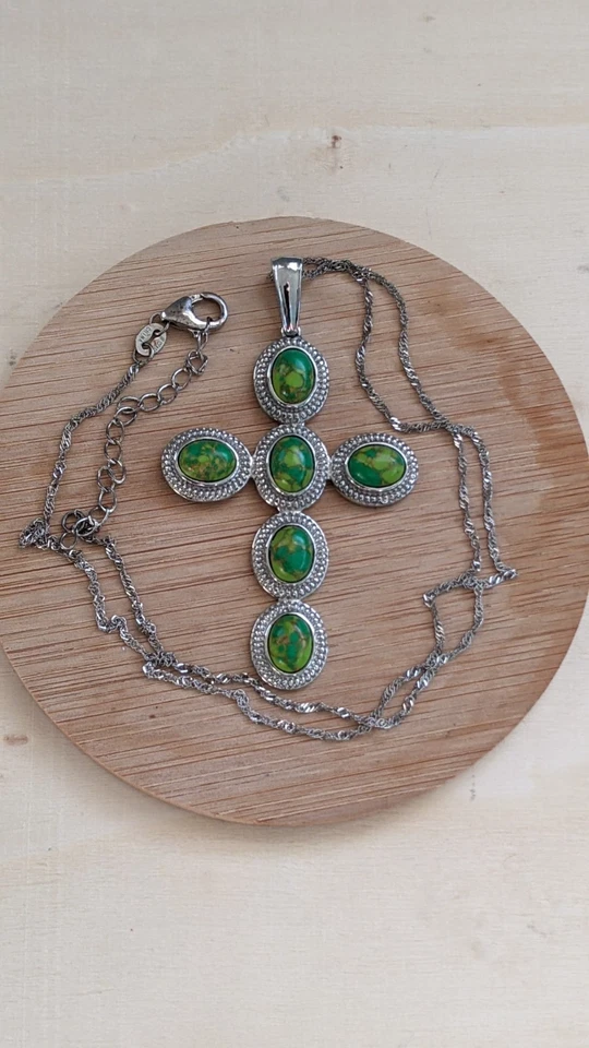 mujer u hombre - acero inoxidable - colgante cruz turquesa verde con cadena Foto 1 de 1