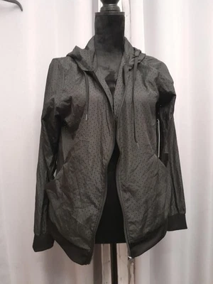 Daisy Fuentes Jacket Womens L Black Hooded Lightweight Windbreaker See Through  - Image 1 of 4