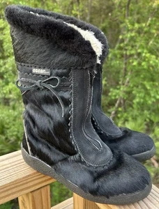 Oscar Sport Leather Boots Authentic Fur CHRISTINA Women's 7 Made in Italy - Picture 1 of 11