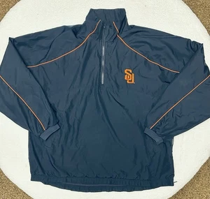 Giacca uomo vintage Siracusa arancione 1/4 zip grande scritta sul retro foderata in pile - Foto 1 di 15