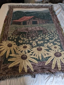 Black Eyed Susan II Tapestry Throw Afghan Sunflower Barn Cotton 65"X45" - Picture 1 of 6