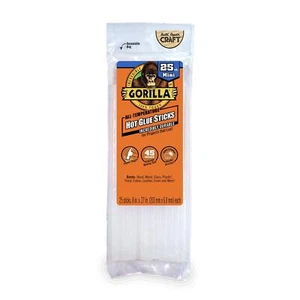 Gorilla Hot Glue Sticks, Mini Size, 8" Long x .27" Diameter, 25 Count, Clear, - Picture 1 of 1