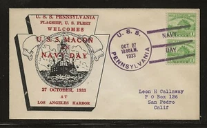 1933 USS MACON Brief - Navy Day, USS PENNSYLVANIA - Bild 1 von 2