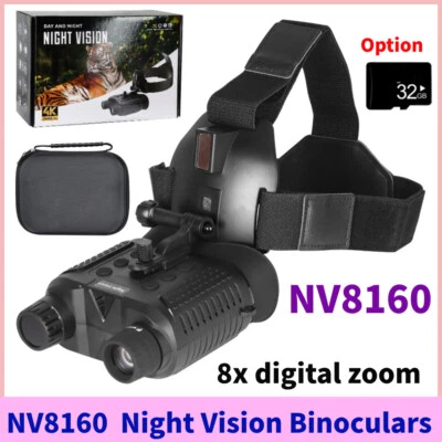 NV8160 Infrared Night Vision Binoculars 4K 3D Head Mounted Goggles 8X Zoom +32CB - Image 1 of 4