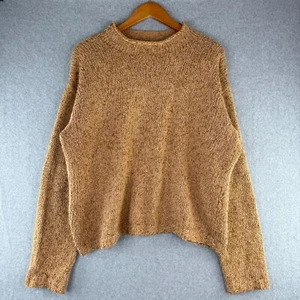 90's Vintage Chunky Knit Tan Oversized Sweater Mock Neck Size S/M Preppy Cottage - Picture 1 of 5