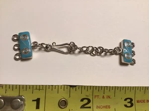 3-strands Sterling Silver/Turquoise blue enameled 17x11mm,fancy Hook & Eye Clasp - Picture 1 of 4