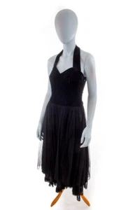 Vintage Original 50er Vestido de Noche Negro Terciopelo Danza Tul Halter 36 - Imagen 1 de 6
